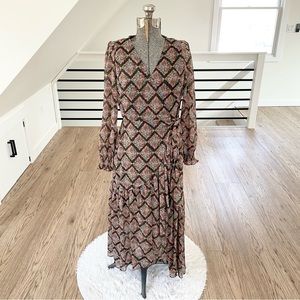 XS S M NWT LC Lauren Conrad pink blue & black floral print wrap midi dress